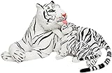Brubaker 100 cm Tiger Kuscheltier mit Baby-Tiger - liegend Mutter Kind Stofftier Plüschtier - Weiß