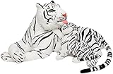 BRUBAKER 100 cm Tiger Kuscheltier mit Baby-Tiger - liegend Mutter Kind Stofftier Plüschtier - Weiß