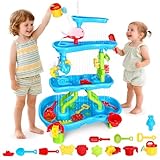 Fuutilake 4-Tier Wasserspielzeug Kinder Outdoor,Sand Wassertisch Spielzeug für Kleinkinder Sommer Eltern-Kind Interaktives Wasserspieltisch Outdoor Strandspielzeug für Jungen Mädchen 3 4 5 6 7 Jahr