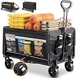 Bollerwagen faltbar 120L+ Bis 150KG Strandwagen Klappbar mit Heckklappe Regenschutz,Becherhalter, Reflektorstreifen, Faltbarer Bollerwagen Für Hunde,Einkaufen,Camping,Strand,Transport,Outdoor