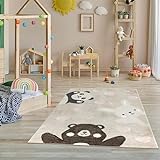 Jimri Teppich Kinderzimmer - Teppiche für Kinderzimmer, Kinderteppich, Kinderteppich Mädchen, Bär, Hase, Panda, Herz, (Beige, Größe: 80x150 cm)