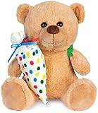 BRUBAKER Teddy Plüschbär mit Schulranzen und Schultüte zum Befüllen Bunt - 25 cm Teddybär für Einschulung Schulanfang Schule - Plüschteddy mit Rucksack - Kuscheltier Schmusetier Stofftier