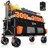 BTTN XXXL Bollerwagen Faltbar 300 L / 210 kg Traglast – mit Bremsen, 18×10 cm Breitreifen – Klappwagen für Garten, Strand, Camping & Einkaufen – Schwarz
