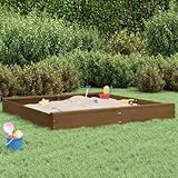 Festnight Holz Sandkasten Sandkiste mit Sitzen Quadratisch Spielsand Für Sandkasten Balkon Sandkasten 160x160x20cm AF15Honigbraune Kiefer Kinder-Sandkasten Sandkasten aus Massivholz Kiefer