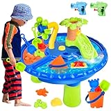 JONRRYIN 4 IN 1 Sand Wasserspieltisch, Wassertisch Strandspielzeug, Matschtisch Strandtisch für Kinder, Sandkastentisch Kinder, Wasser Outdoor Aktivität Sommer Sand Spielzeug für Mädchen Junge