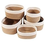 Lannvan Aufbewahrungskorb 5er Set aus Baumwolle,Körbe Korb Geflochten Körbe Aufbewahrung Storage Basket Aufbewahrungskörbe Geflochtener Korb für Bad Badezimmer Kinderzimmer Wickeltisch,Weiß und Jute