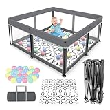 Laufstall Faltbar Baby Playpen with Mat - 127x127CM-Laufgitter, Schneller Aufbau, Sicher & Tragbar für drinnen & draußen (Grau)