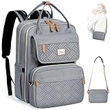 Tonyeee Wickelrucksack Rucksack- Abnehmbare Cross Body Flasche, Wickeltasche Reisen Essentials Baby Tasche mit Wickelauflage,Stylish Wickeltasche für Mama/Papa-Grau