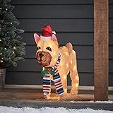 Lights4fun 50er LED Französische Bulldogge Weihnachtsfigur Weihnachtsbeleuchtung Außen mit Timer