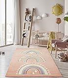 the carpet Monde Kids Moderner Weicher Kinderteppich, Weicher Flor, Pflegeleicht, Farbecht, Lebendige Farben, Regenbogen Muster, Rosa, 120 x 170 cm