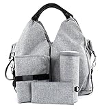 LÄSSIG Baby Wickeltasche nachhaltig inkl. Wickelzubehör nachhaltig produziert/Green Label Neckline Bag, grau/schwarz mélange