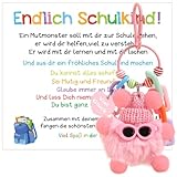 Capaneus Schlüsselanhänger Schulkind, Glücksbringer Schulanfang Junge, Glücksbringer Einschulung, Glücksbringer Schule, Endlich Schulkind Schlüsselanhänger, Geschenk Einschulung (Rosa)