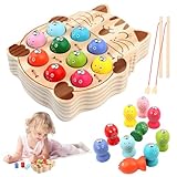 VFANDV Montessori Spielzeug, Spielzeug ab 2 Jahre Kinderspielzeug 2 in 1 Holz Magnetspiel, Agnet Fische Angeln Spiel, Holz Angelspiel für Kinder, Angelspiel Magnetspielzeug Kinderspielzeug 2 Jahre