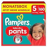 Pampers Windeln Pants Größe 5 (12-17kg) Baby-Dry, Junior mit Stop- und Schutz Täschchen, MONATSBOX, 160 Höschenwindeln