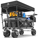 KESSER® XXL Bollerwagen faltbar mit Dach GT9000, klappbarer Handwagen bis 150 kg für Kinder, Strand, Camping & Garten, großer Transportwagen mit Hartgummi Rädern, Bremsen vorne & hinten + Tragetasche