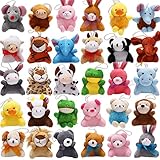 YeoNational&Toys Püschtier Kuscheltier 32 Stück kleine Tiere Schlüsselanhänger Kinderparty Spielzeug Set Geschenk für Jungen Mädchen Kinder Baby