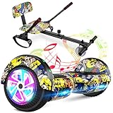 Hoverboard mit Sitzbefestigung Combo, 6,5-Zoll-Selbst Balancing Hover Boards mit Bluetooth-Lautsprecher und LED-Lichter für Kinder Mädchen Jungen (einschließlich Go-Kart)