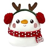 POPOYU Weihnachten Schneemann Plüsch Kissen Spielzeug, Schneemann Kissen mit einem Liebesschal mit roten Ohrenschützern, süße Plüsch Kissen Puppe Weiche Baumwolle Plüsch Puppe, für Kinder Mädchen