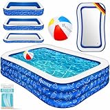 KESSER® Aufblasbarer Pool Familienpool für Kinder und Erwachsene Gartenschwimmbad Familienschwimmbad Sommer 240x142x56 cm Planschbecken 613 Liter Füllmenge Kinderfreundlich Inkl. Flickzeug & Ball