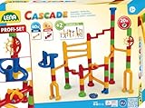 Lena 65290 x Cascade Kugelbahn Speed, Murmelbahn aus Kunststoff, Baukasten mit 44 Bahnelementen und 20 Kugeln, Motorik und Konstruktionsspielzeug für Kinder ab 3 Jahre, Gelb, Blau, Rot, Grün
