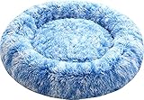 Comlax Beruhigende Donut Hundebetten XXL, Rundes Kissen mit abnehmbarem waschbarem Bezug, Anti-Angst-Kunstfell-Kuscheltier, Flauschiges, bequemes, pelziges Haustierbett (100cm, Blau)