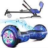 SISIGAD Hoverboard mit Hoverkart für Kinder, 6.5 Zoll Hoverboard mit Bluetooth Lautsprecher, mit LED-Leuchten, Geschenk für Kinder