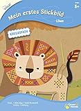 MAMMUT 161004 - Mein erstes Stickbild, Tiermotiv, Löwe, Komplettset mit Bildvorlagein Tierform, Nadel (Kunststoff), 5x Garn und Anleitung, Bastelset für Kinder ab 5 Jahre