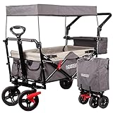 Bollerwagen Faltbar Handwagen Klappbar Gartenwagen mit Dach Transportwagen Gurte (Dunkelgrau)