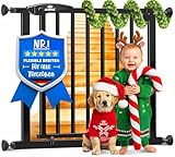 KIDIZ Schutzgitter für Treppen | Tür, Auto Close Kindertreppengitter ohne Bohren | 90° Stop, Absperr Türschutzgitter, schwenkbare Trennwand, Treppenschutzgitter, Klemmen, Schwarz, Breite: 102-108 cm