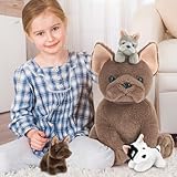 MorisMos 4 stücke Hund Kuscheltier XXL Set, 50cm hoch riesen Französische Bulldogge plüschtier stofftier mit 3 Baby im Bauch, groß Hund Baby Kinder Geburtstag Geschenk