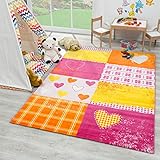SANAT Teppich Kinderzimmer - Rosa/Orange Kinderteppich für Mädchen und Jungen Öko-Tex 100 Zertifiziert, Größe: 80x150cm