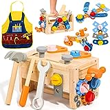 Werkzeugkoffer Kinder Werkbank mit Schürze Kinderwerkzeug Montessori Spielzeug, Geschenk Junge Mädchen 2 3 4 Jahre Werkzeug Werkzeuggürtel Lernspiele ab 3 Jahren(39 Stück)