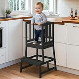 COSYLAND Lernturm ab 1 Jahr – Montessori Learning Tower für Kinder – Sicherer Kinder Lernturm ab 2 Jahre – Stabiler Toddler Tower, Mattschwarz