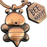 LANOLU Schlüsselanhänger Biene Bee Happy, Mutmacher Geschenk, Glücksbringer Schlüsselanhänger Glück, Gärtner Geschenke, Schlüsselanhänger Partner, Hummel Biene Anhänger als Metall Figur