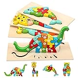 Holzpuzzle für Kleinkinder von 3 Jahren, Montessori-Spielzeug für Kinder ab 3 Jahren, lernendes pädagogisches Holzpuzzle-Spielzeug, Geschenk für 3 jährige Jungen und Mädchen - 4er-Pack