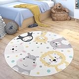 Paco Home Teppich Kinderzimmer Kinderteppich Waschbar Junge Mädchen Spielteppich Rund Modern Zootiere, Grösse:200 cm Rund, Farbe:Beige