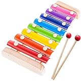 Retoo Glockenspiel für Kinder mit 2 Schlägel Und 8 regenbogenfarbene Metallschlüssel, Holz Musikinstrument für Kinder ab 3 Jahren, Klopfinstrument für Kleinkind und Kleine Musiker, Holzspielzeug