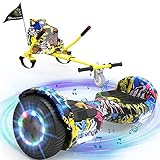 EVERCROSS 6,5' Hoverboards mit Sitz, Self Balance Scooter mit Bluetooth & LED, Hover Board mit Hoverkart mit 4Ah Batterie für Kinder Jügen Erwachsen Gelb
