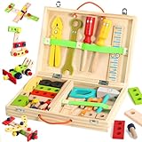 Werkzeugkoffer Kinder Spielzeug ab 3 Jahre Junge Mädchen Holzspielzeug Werkzeugkasten,Kinderwerkzeug Lernspielzeug Werkzeug Koffer Kinder Weihnachten Geschenk Kinderspielzeug Spiele ab 2 3 4 5 Jahren