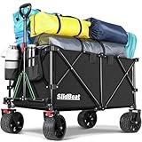 SLIDBEAT XXXL Bollerwagen Faltbar 300L 226KG, Große Räder Bollerwagen Klappbar aus Vier Richtungen, Faltbarer Bollerwagen mit Verstellbarem Griff Für Strand Garten Camping Shopping Transport Trolley