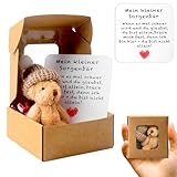 71Nmly Teddybär Klein Pocket Hug Deutsch Mini Stofftiere Kleiner Teddy Mit Karte Geschenkbox Klein Positive Ggeschenke für Geburtstag Weihnachtsfeier Lieferunge Kollegen Freundin Geschenk (Braun)
