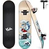 Skateboard, Komplettboard 31 x 8 Zoll Skateboards mit Doppel-Kick, ABEC-7 Kugellager, 7-lagigem Ahornholz Longboard für Männer und Frauen Jugend Kinder Straße Erwachsene Anfänger