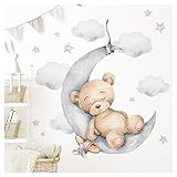Little Deco Wandtattoo Bär auf dem Mond Wandsticker für Kinderzimmer Teddybär mit Sterne Babyzimmer Deko DL831-2