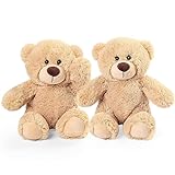 LotFancy Teddybär Plüschtier Kuscheltiere 25 cm, 2 Stück Teddy Bären Klein Braunbär Süße Stofftier Spielzeug, Geschenke für Kinder Mädchen Freundin, Geburtstag Valentinstag, Hellbraun