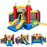 GOPLUS Hüpfburg Aufblasbar, Springburg Bunt, Hüpfschloss mit Rutsche, Spielburg für Kinder, 380 x 305 x 215cm (Ohne Gebläse)