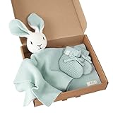 Livella Kuscheltuch „Hase“ mit Söckchen - Reine Bio-Baumwolle – Premium Schmusetuch, Kuscheldecke, Schmusedecke, Strickdecke - Samtweich & atmungsaktiv - Oeko-TEX® Standard 100 und GOTS Zertifiziert