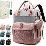 SHITIESHOU Wickeltasche, Rucksack, Babytasche, Mädchen, Jungen, Wickeltasche für Vater, Mutter, mit Pad, 16 Taschen, Schnullertasche, große Wickeltaschen, Uni für Reisen (Rosa/Grau)