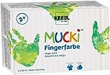 KREUL 2316 - Mucki leuchtkräftige Fingerfarbe, 6 x 150 ml in gelb, rot, blau, grün, weiß und schwarz, parabenfrei, glutenfrei, laktosefrei und vegan, auswaschbar, vermalbar mit Pinsel und Fingern