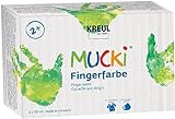 KREUL 2316 - Mucki leuchtkräftige Fingerfarbe, 6 x 150 ml in gelb, rot, blau, grün, weiß und schwarz, parabenfrei, glutenfrei, laktosefrei und vegan, auswaschbar, vermalbar mit Pinsel und Fingern