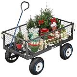 Sekey Bollerwagen Gartenwagen 350KG Belastbar, Transportwagen Transportkarre Gerätewagen mit Patentiertem Handgriff, Vollgummi-Luftreifen, Serie Titan, 100L, Grau